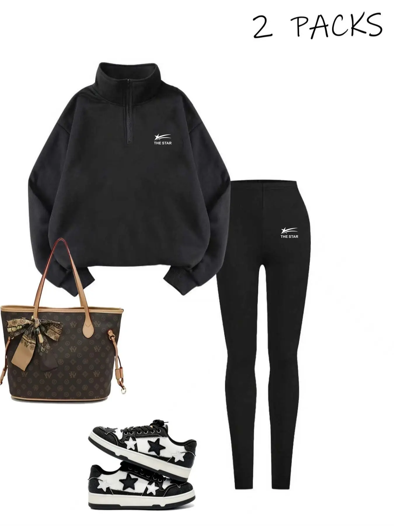 American Half-Zip Hoodie Set with the Star Print, Loose-Fitting Yoga Pants, Casual Streetwear for Teens, All-Season Comfort