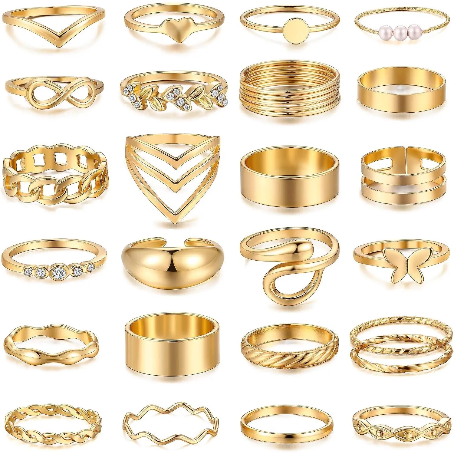 25 count  Stackable Ring Set for Women, Chunky Knuckle Finger Midi Rings,  Simple Stacking Cute Rings Pack Trendy Stuff  Gt