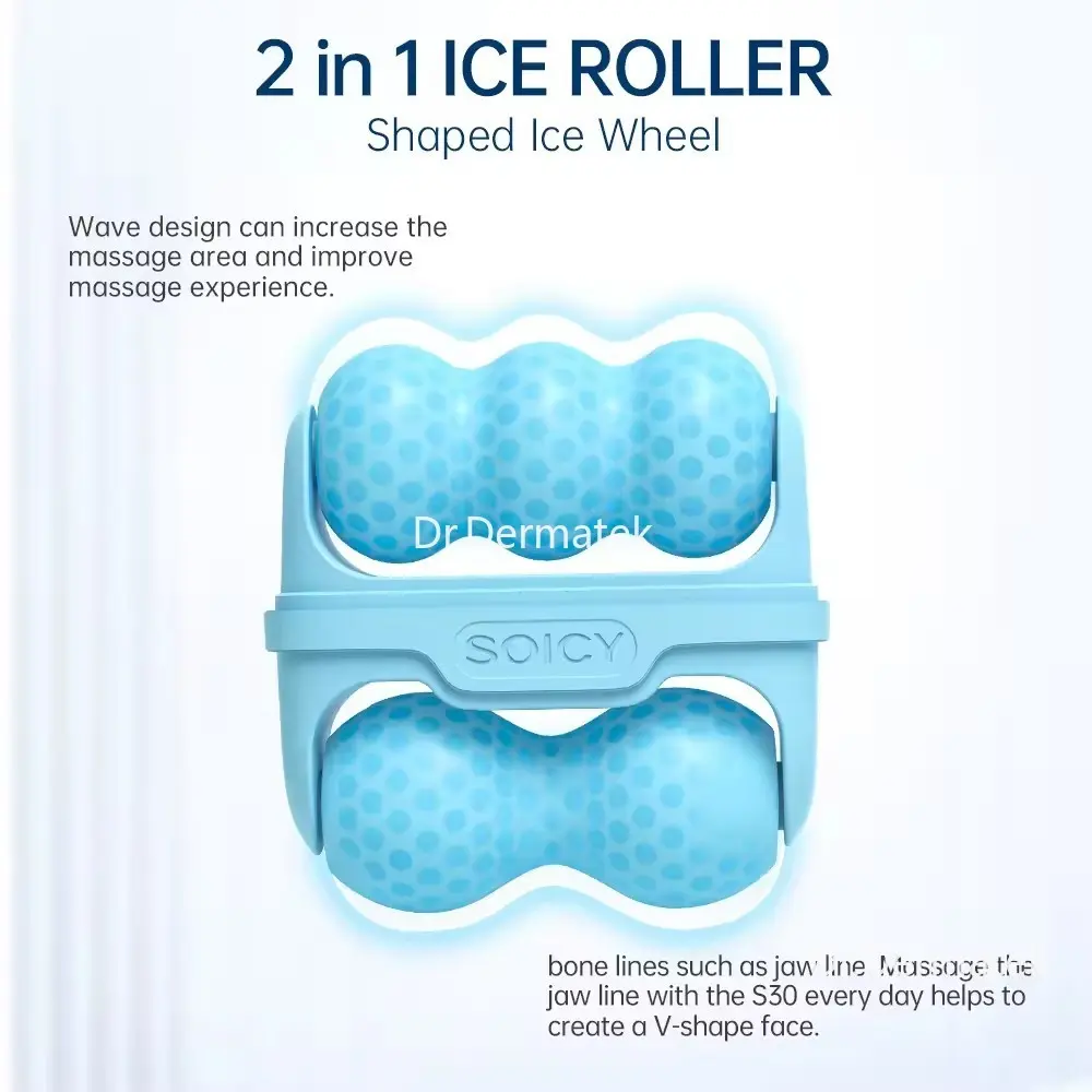Home Use Beauty Equipment SOICY S30 Skin Cooling Ice Roller W V Shaped Double Head Dermaroller Body Face Lifting Massage Roller