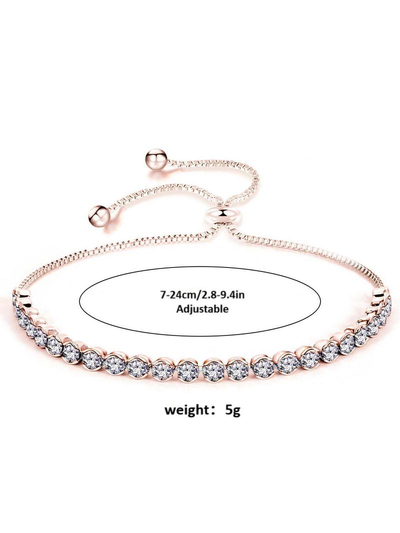 Adjustable Zircon Decor Bracelet, Elegant Jewelry Bracelet, Gemstone Bracelet, Fashionable Jewelry for Women & Girls, Trendy All-match & Exquisite Jewelry for Birthday Gift
