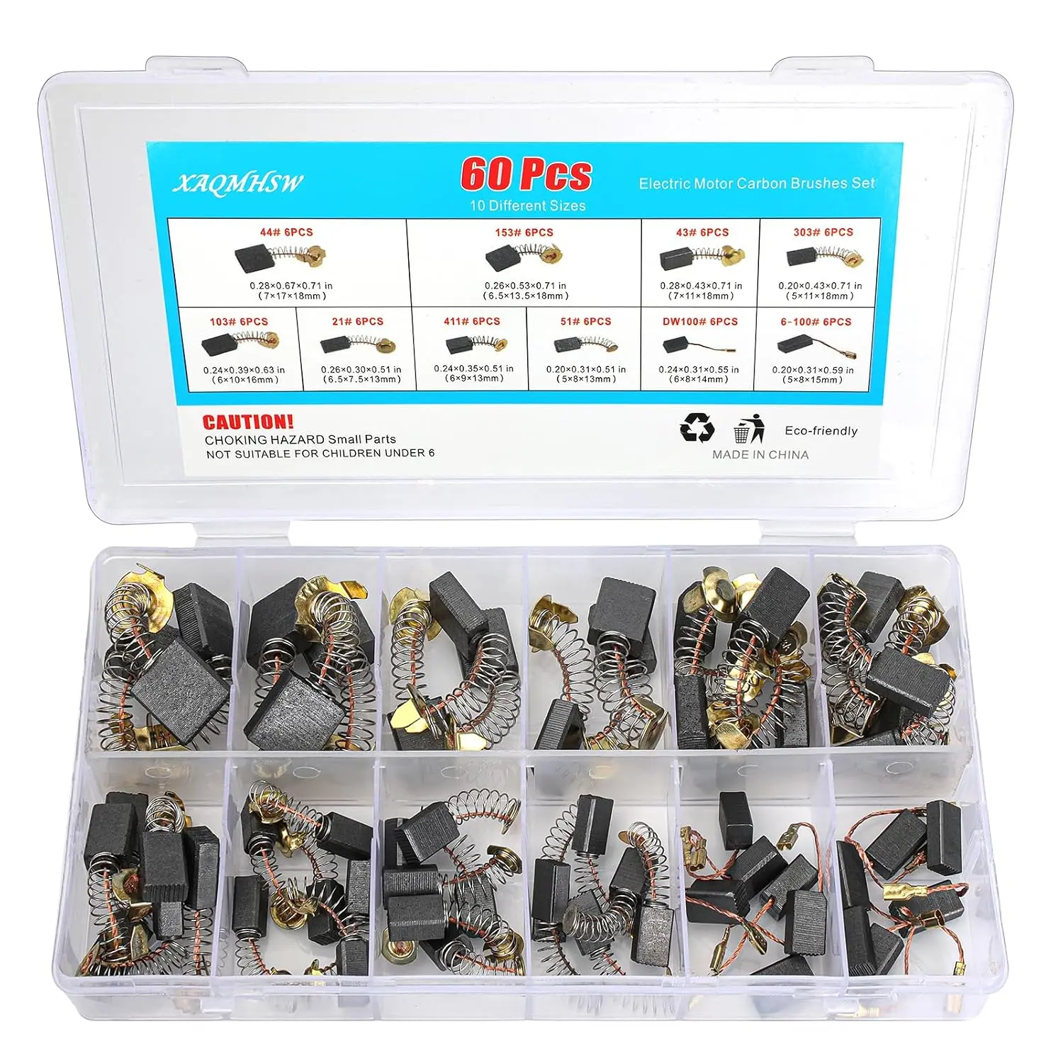 60 count Electric  Carbon Brushes Set, 10  Sizes Graphite & Copper   for Power Tools, Drills, Saws, Grinders, Motors