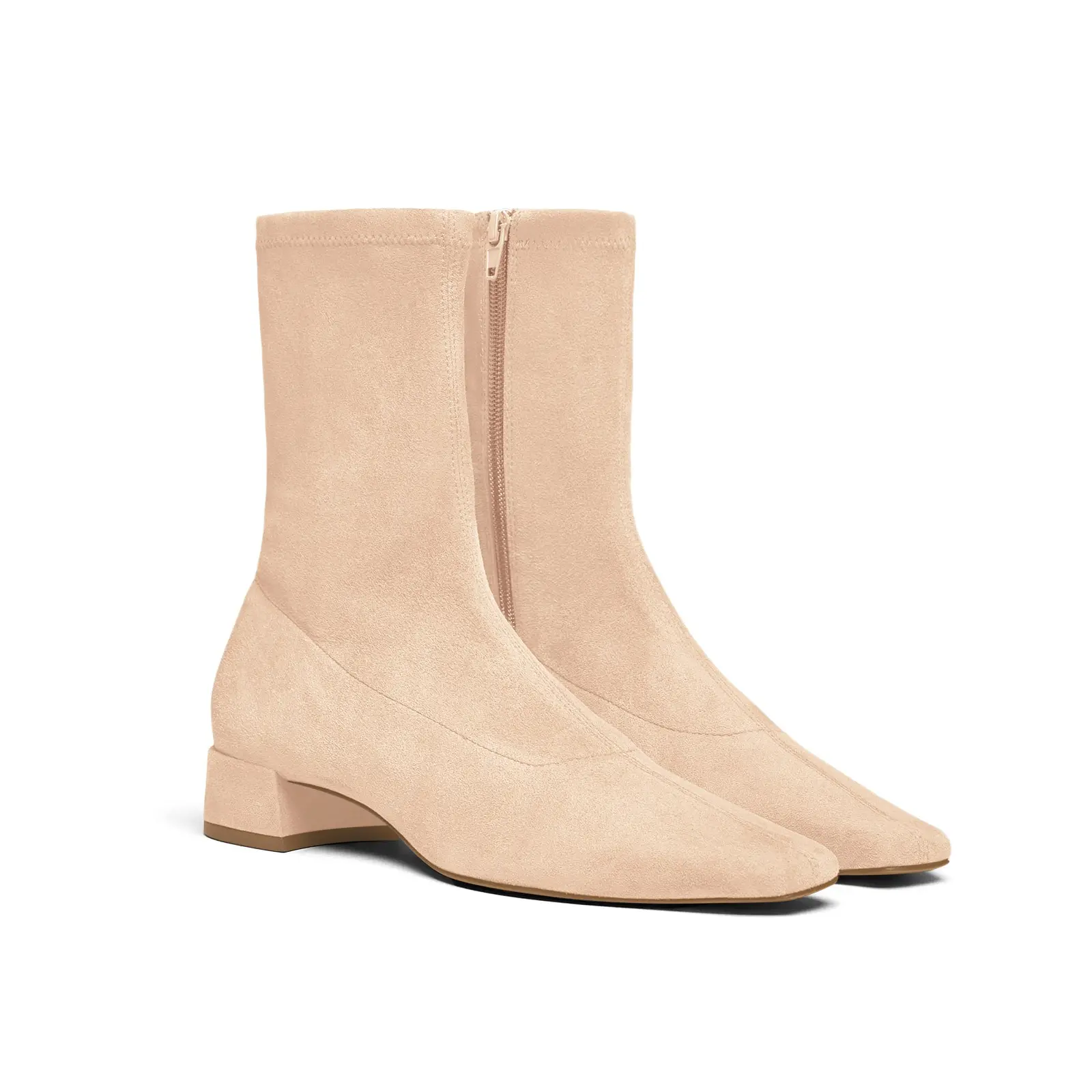 Coutgo Womens Ankle Boots Chunky Low Heel Square Toe Suede Zipper Booties