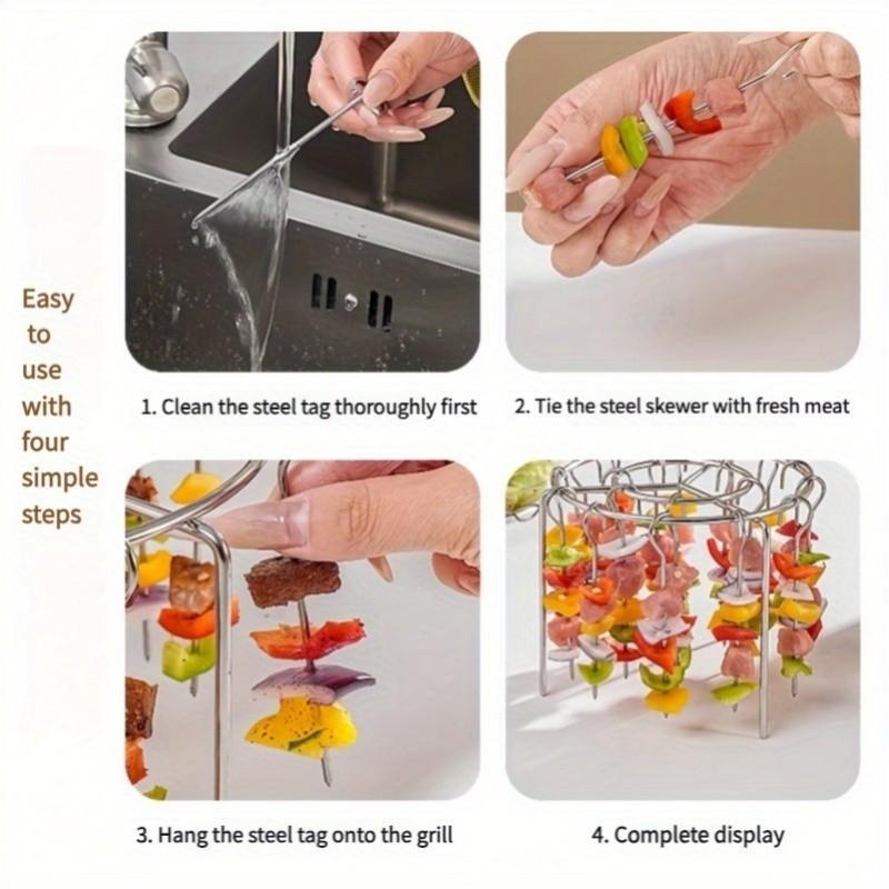 Stainless Steel Vertical Grill Rack + Skewers Set, Multi-Layer Grilling, Even Heating No Flipping Needed, Easy Clean Kitchen & Outdoor BBQ Essential