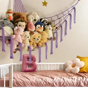Macrame Stuffed Animal Hammock Tassel Design Holds 30+ Toys 6 Colors