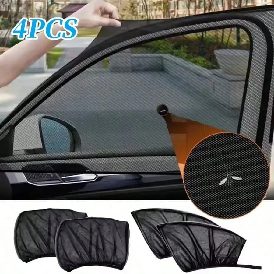 4-Piece Car Window Sunshade Set, Front and Rear Privacy Screens for Cars and SUVs, Breathable Mesh Easy-Install Foldable Sunshade Covers for Sun and Glare Protection, Car Window Shades