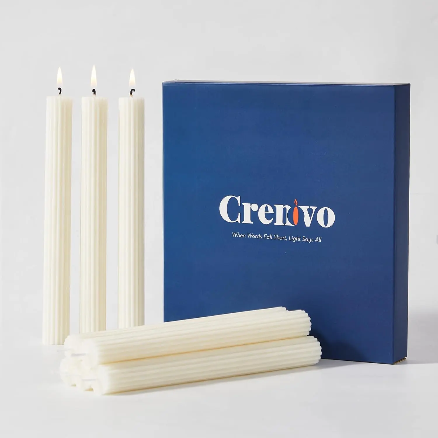 Crenovo 8-Pack Beeswax Taper Candles, Candle Sticks in White| Ribbed Design, 8-Hour Burn, Minimal Drip, Natural Scent, Ideal for Table Decor, Dinner & Home