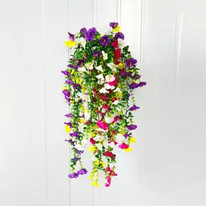 4Pcs UV Resistant Plastic Artificial Morning Glory Hanging Decor, Artificial Hanging Baskets, Spiral Vine with Chain Design, Maintenance-Free Plants, Garden Accessories, for Outdoor Courtyard, Porch & Front Door, Weddings & Indoor Outdoor Decoration