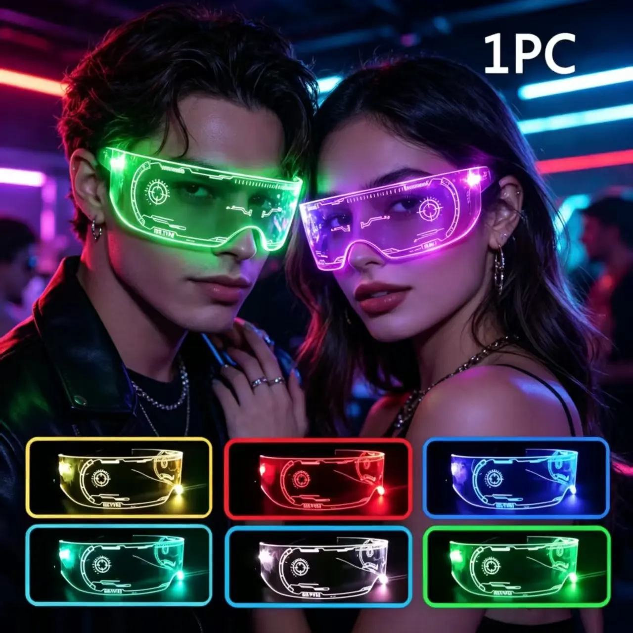 Vibrant LED Glasses, 7 Colors Sci-Fi Glow Atmosphere Light, Cyberpunk Style, Ideal for Weddings, Birthdays, Parties, Music Festivals, Cosplay, Raves, Party Decoration Supplies, Party Props, Party Accessories