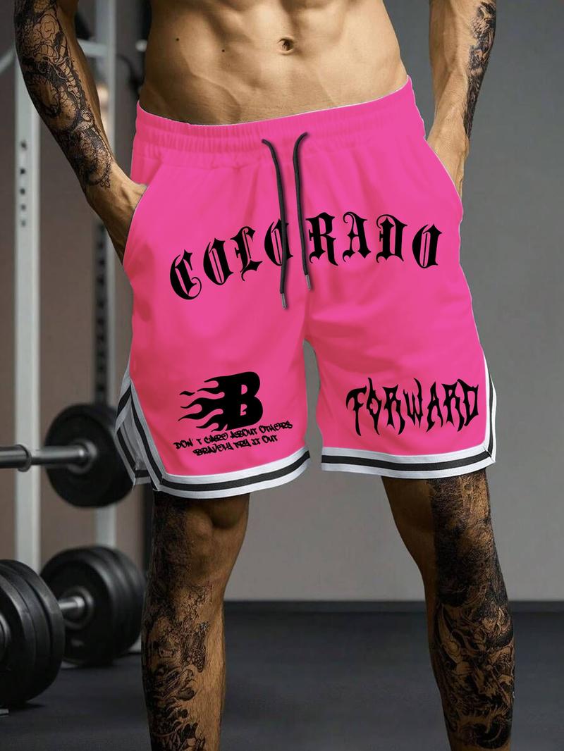 Men's Letter Print Shorts, Casual Comfy Breathable Bottom for Daily Wear, Men's Shorts for Summer