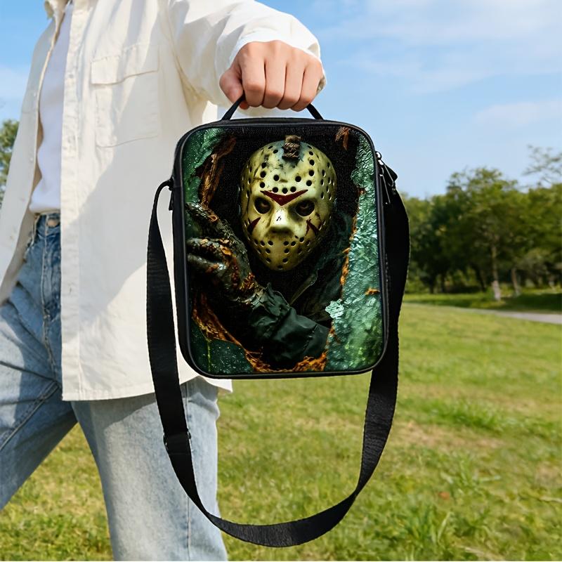 Durable Water Resistant 3-Piece Backpack Set for Kids, Lightweight School Bag with Lunch Box, Vintage Rotten Hockey Mask Slasher Horror Crack Bark Dark Movie Realistic Print 600D Oxford School Kit with Large Backpack, Insulated Lunch Tote & Stationery Pou