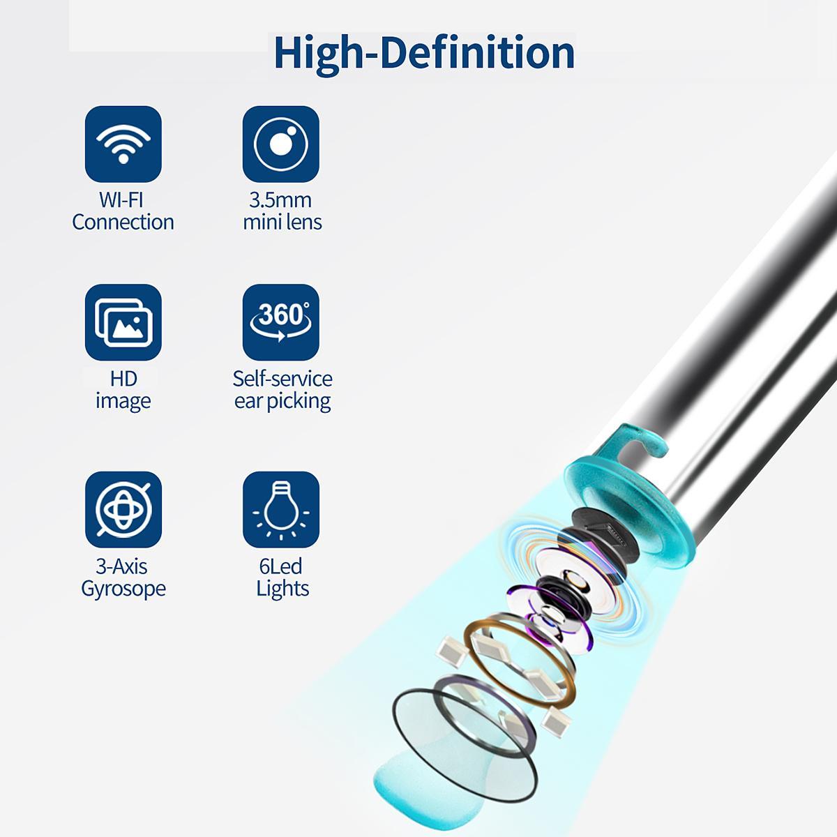 Intelligent Visual Ear Scoop, 7 Counts/set Ear Wax Removal Tool, HD Wireless Ear Otoscope with LED Lights & Ear Spoon Tools, Ear Wax Removal Kit