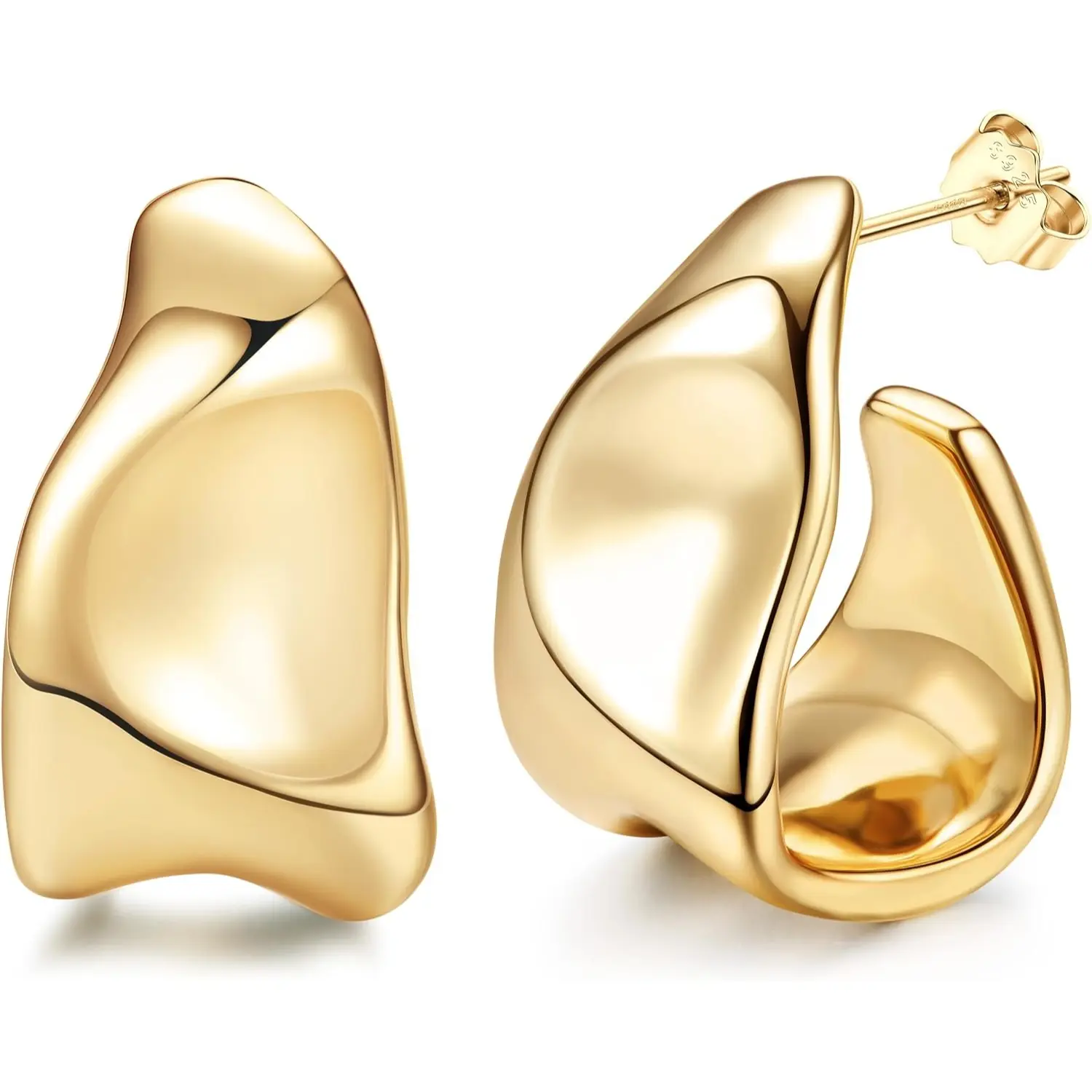 C-Shaped Sculptural Hoop Earrings for Women, 14K Gold-Plated & Silver-Tone Teardrop Earrings, 925 Sterling Silver Posts, Modern Minimalist Statement Jewelry daily party accessory flat back stud earring men tarnish-free hypoallergenic gift unique first cho