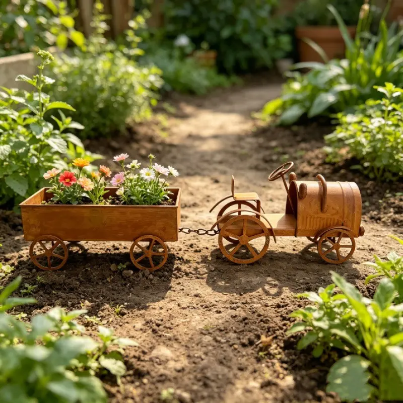 Vintage Rustic Tractor Planter, Garden Balcony Succulent Pot, Indoor Desktop Entryway Decor, Courtyard Patio Retro Landscape Ornament