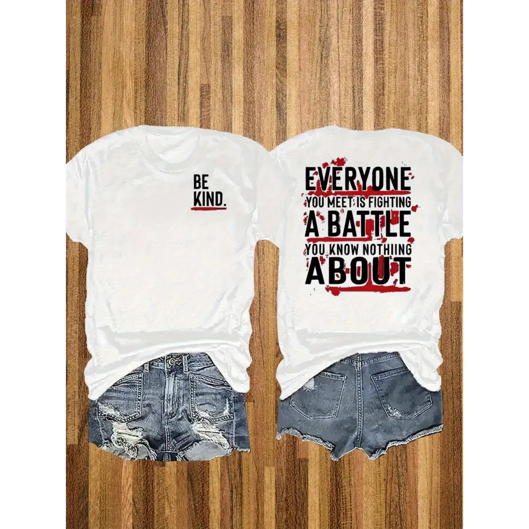 Two-sided Letter Pattern Printed T-shirt Casual Round Neck Short Sleeve Shirt Spring and Summer Casual Fashion Women's Top T-shirt