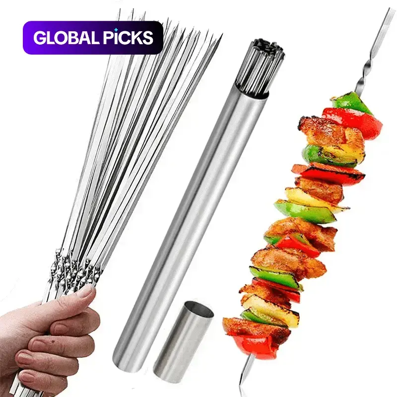 20/30/50pcs Durable Stainless Steel BBQ Skewers with 1 Tube Storage, Reusable and Easy to Clean BBQ Tools for Home, Garden, Outdoor, Patio and Indoor Grilling Parties #GLOBAL PICKS