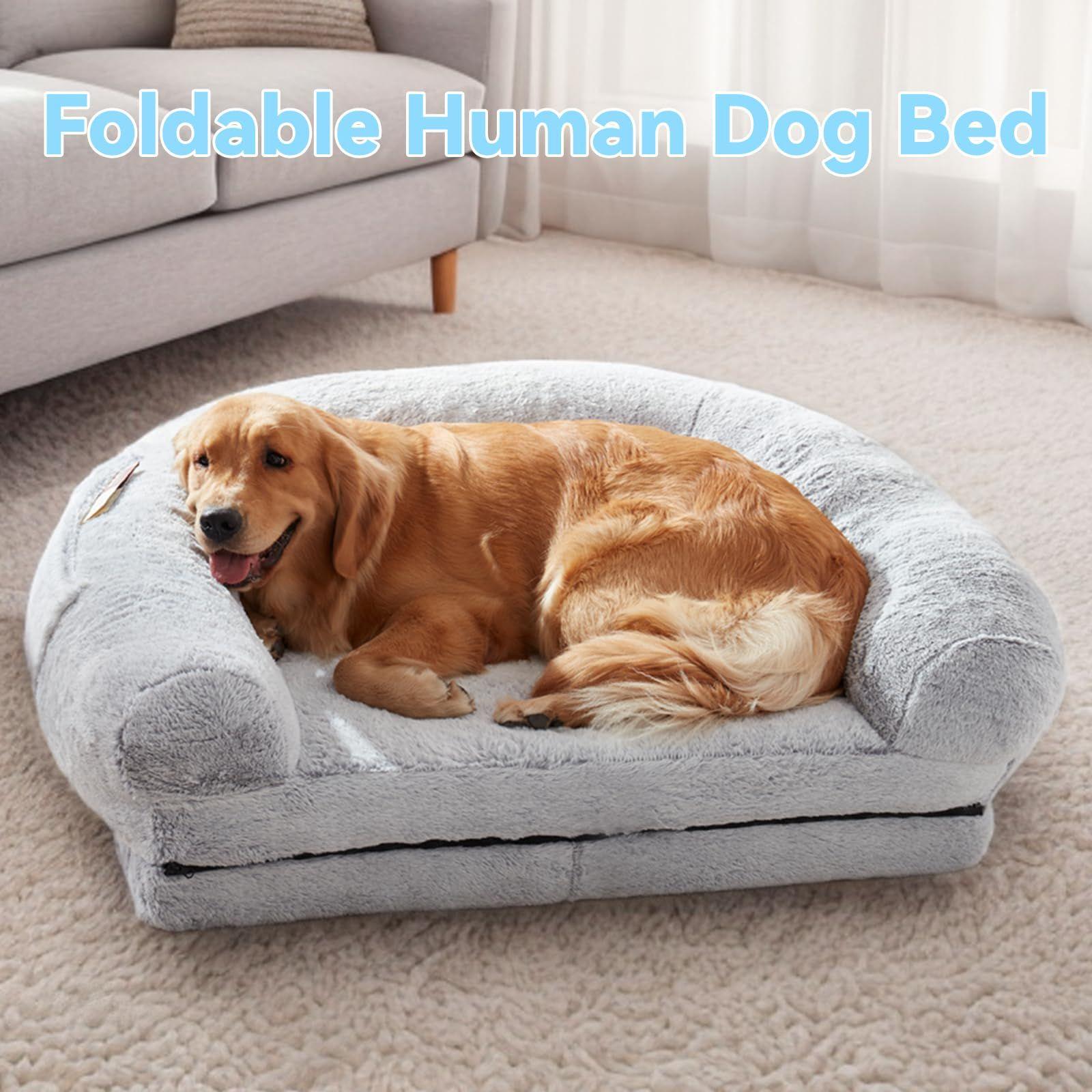 Human Dog Bed, 71"x43"x12" Dog Beds for Large Dogs, Foldable Plush Washable Dog Bed for People Doze Off, Orthopedic Dog Beds for Humans Size Fits You and Pets