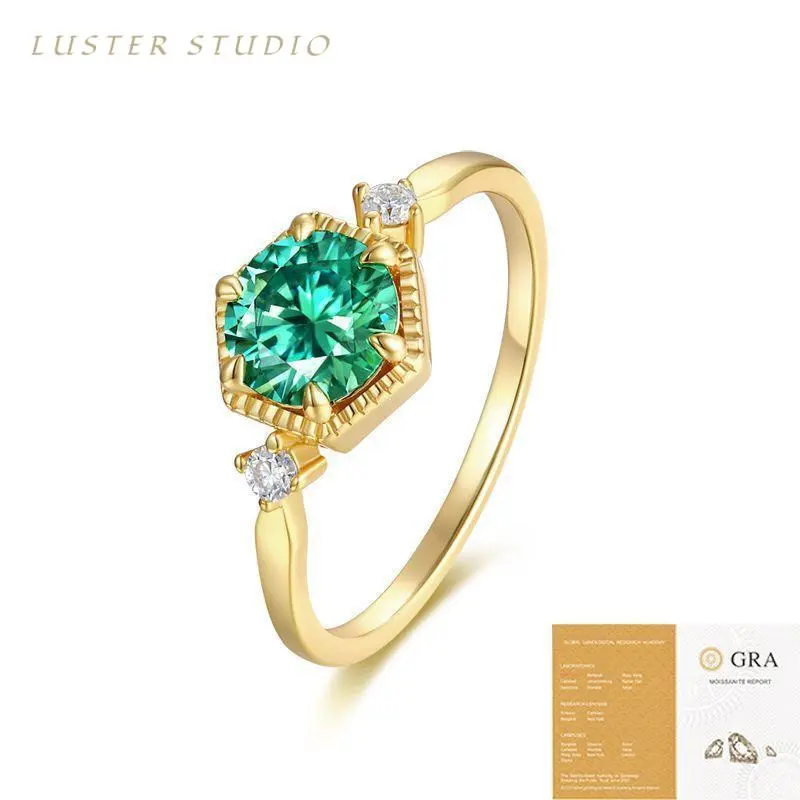S925 Sterling Silver Engagement Ring for Women, 1CT Radiant Emerald Cut Green Moissanite, Luxury Promise Jewelry, Synthetic Diamond