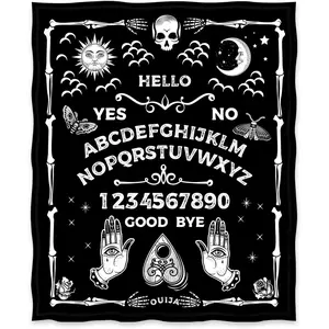 Ouija Board Blanket Gothic Witch Gift For Witch Lovers Sun Moon Skeleton Skull Horror For Decor Throw Blankets Black Four Season