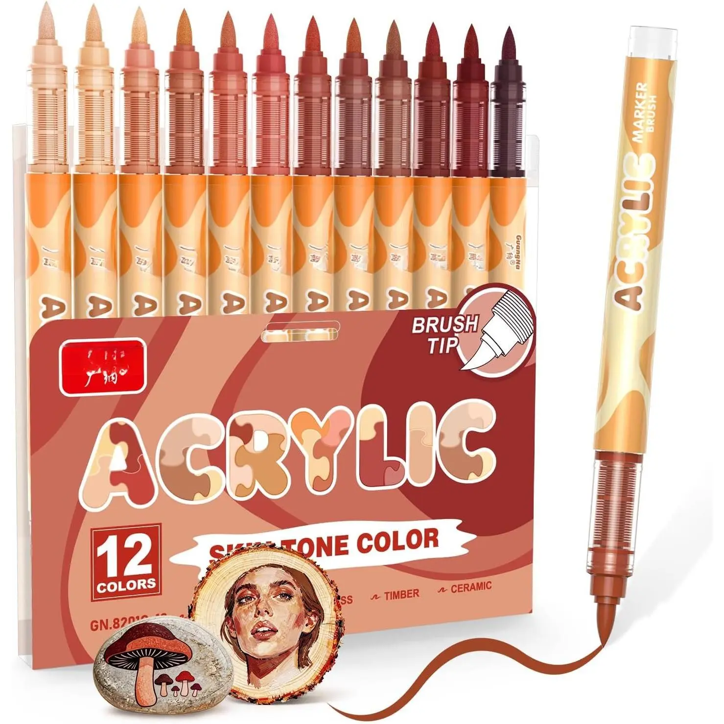 12  Tone   Markers, Red Brown Brush Tip   Pens for Pumpkin , Rock Painting, , Glass, Paper, Coloring Book, Ceramic, Canvas, DIY Crafts, Water-Based Ink