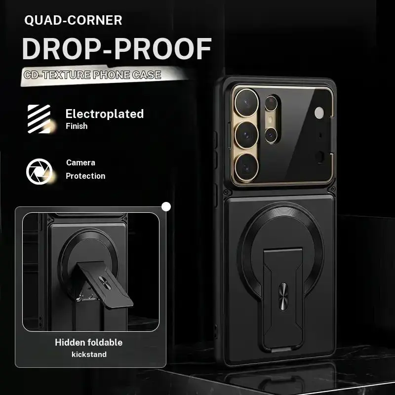 YKQS Phone Case-Multifunctional Protective Case for Samsung Galaxyequipped with A Hidden Stand and A Camera Cover |  This Phone Case Is Only Compatible with Magnetic Mounts; It Is Not Compatible with Magnetic Charging.