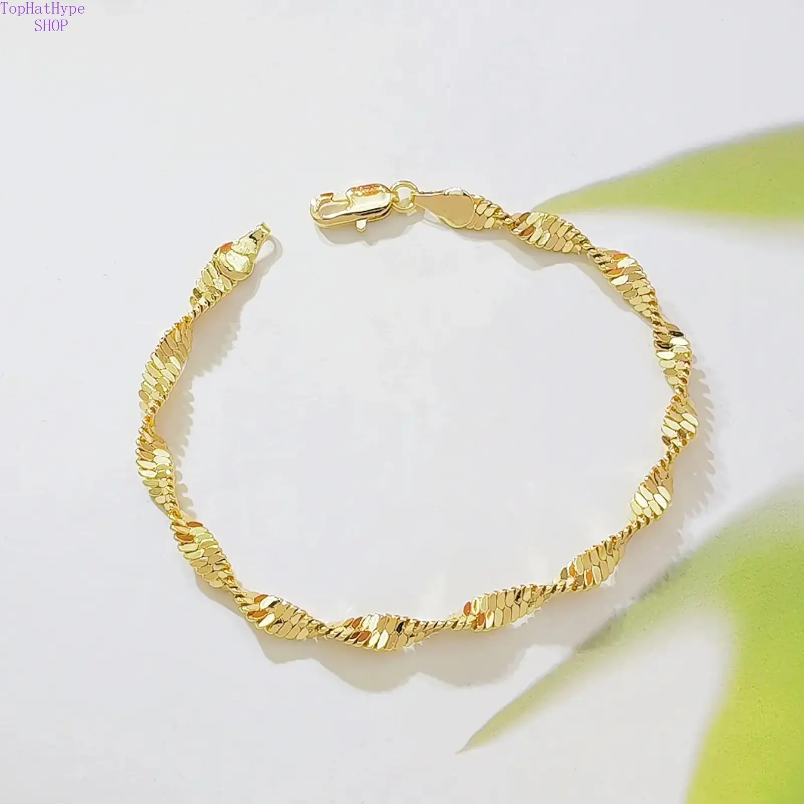 14K Gold Plated Twisted Herringbone Bracelet for Women, Dainty Sparkling Twist Snake Chain Bracelet, Trendy Stackable Gold Jewelry Gift for Her