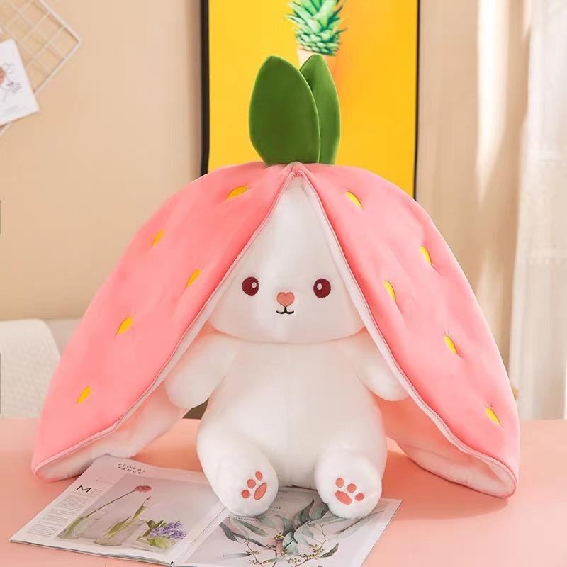 Cute Strawberry Bunny Plush Toy Soft Kawaii Stuffed Animal Gift for Kids Girls Hug Pillow Bed Decoration Birthday Present Furry Friends Plush Doll Animal Gift for Kids Girls Hug Pillow Bed Decoration Birthday Present Furry Friends Plush Stuffed Animal