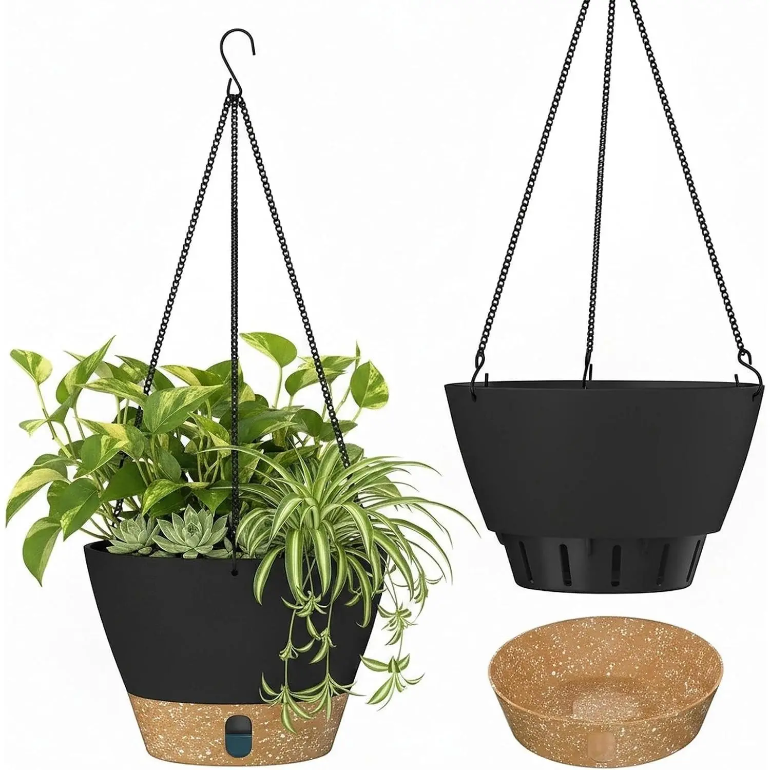 2 Pack 10 Inch Hanging Planters for Indoor Plants, Modern Gray Hanging Planter with Visible Water Level Window & Metal Chain, Decorative Plant Hanger Indoor for Spring Balcony Decor