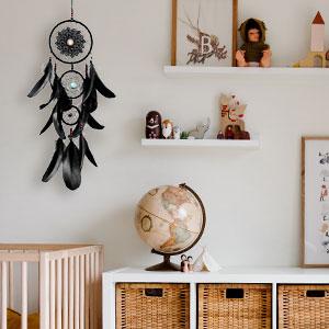 Pretty Jolly Black Gothic Dream Catcher Wall Decor Handmade Woven Feather Macrame Dream Catchers Wall Hanging for Bedroom,Living Room,Wedding Party,Home Decor-Black 3 Rings 22.4"