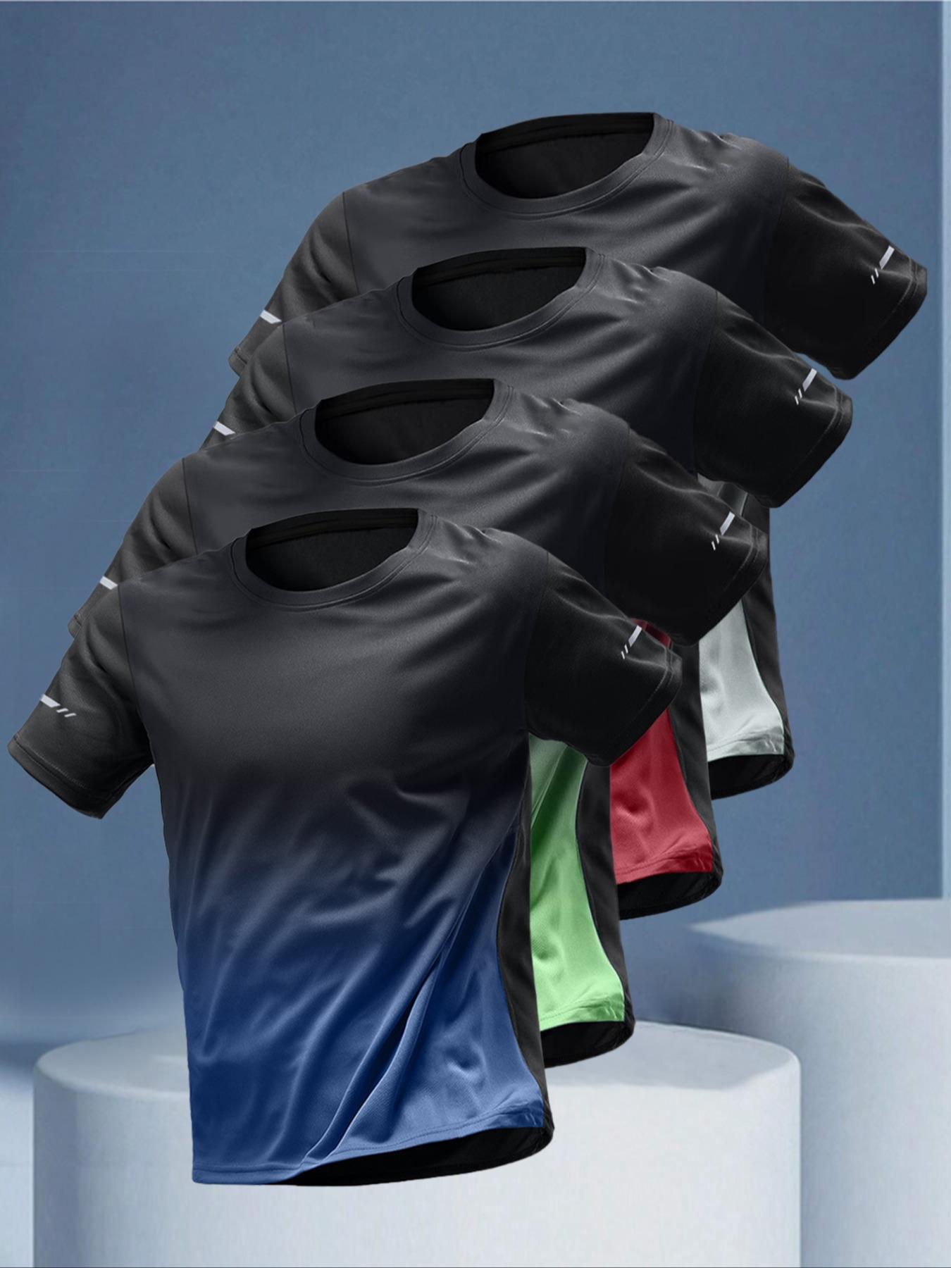 Men's Ombre Print Short Sleeve Tee, Gym Tees, Sporty Breathable Quick Drying T-shirt for Outdoor Running Gym Training, Casual Top for Daily Wear