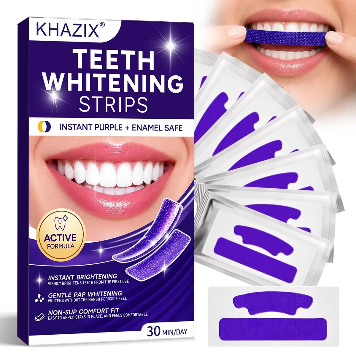 Khazix Teeth-Whitening Strips 7-Pcs, Easy-To-Apply Smile-Care Strips, Contoured-Fit Design, Lift Surface Stains, Daily At-Home Oral Care