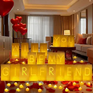 Will You Be My Girlfriend Decorations Valentine’s Day Surprise Set with Light Up Letters 30 Tea Light Candles 2000 Rose Petals 10 Balloons Luminary Bags for Romantic Romantic Setup