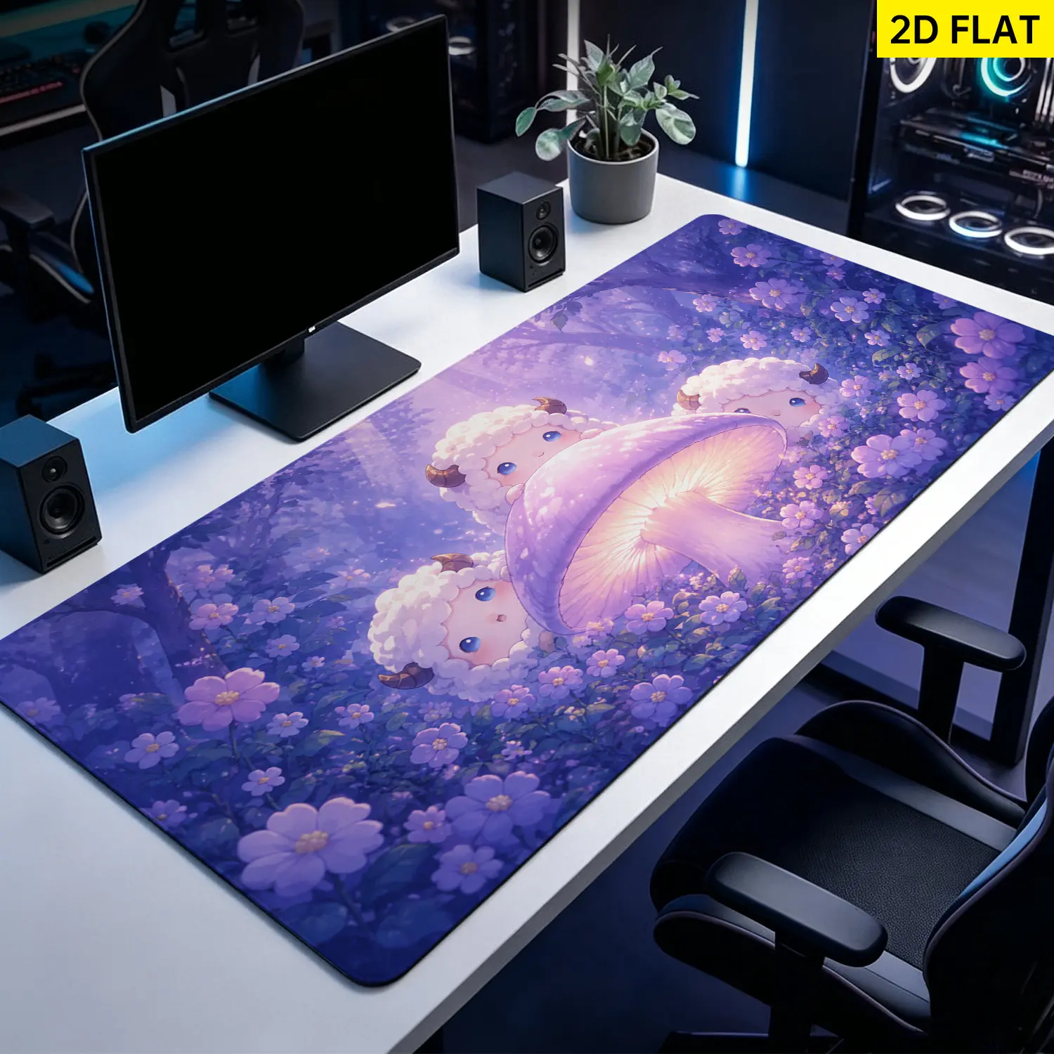 Extra Large purple mushroom and fluffy sheep Mouse Pad,Non Slip Rubber Pad,Desktop Decoration Drotection Pad,Washable,Lock Edge Multi Size,Premium Multipurpose Mousepad For Home,Office,Gift for Family and Friends
