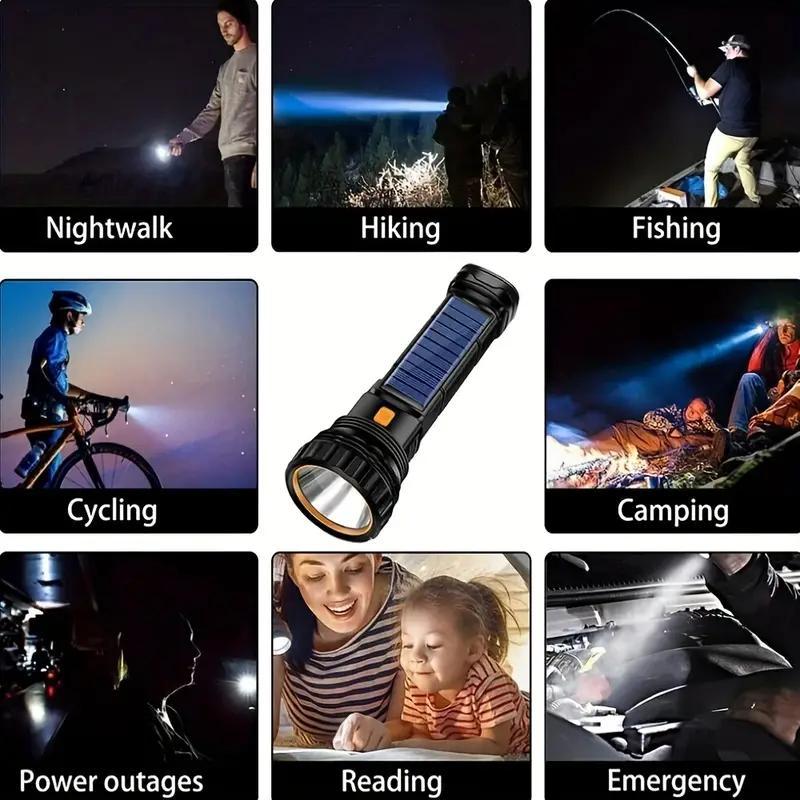 Portable Outdoor Solar Flash Light, USB Rechargeable Handheld Bright Flashlight for Men, Outdoor Flashlights, Multifunctional Emergency LED Torch Light For Camping