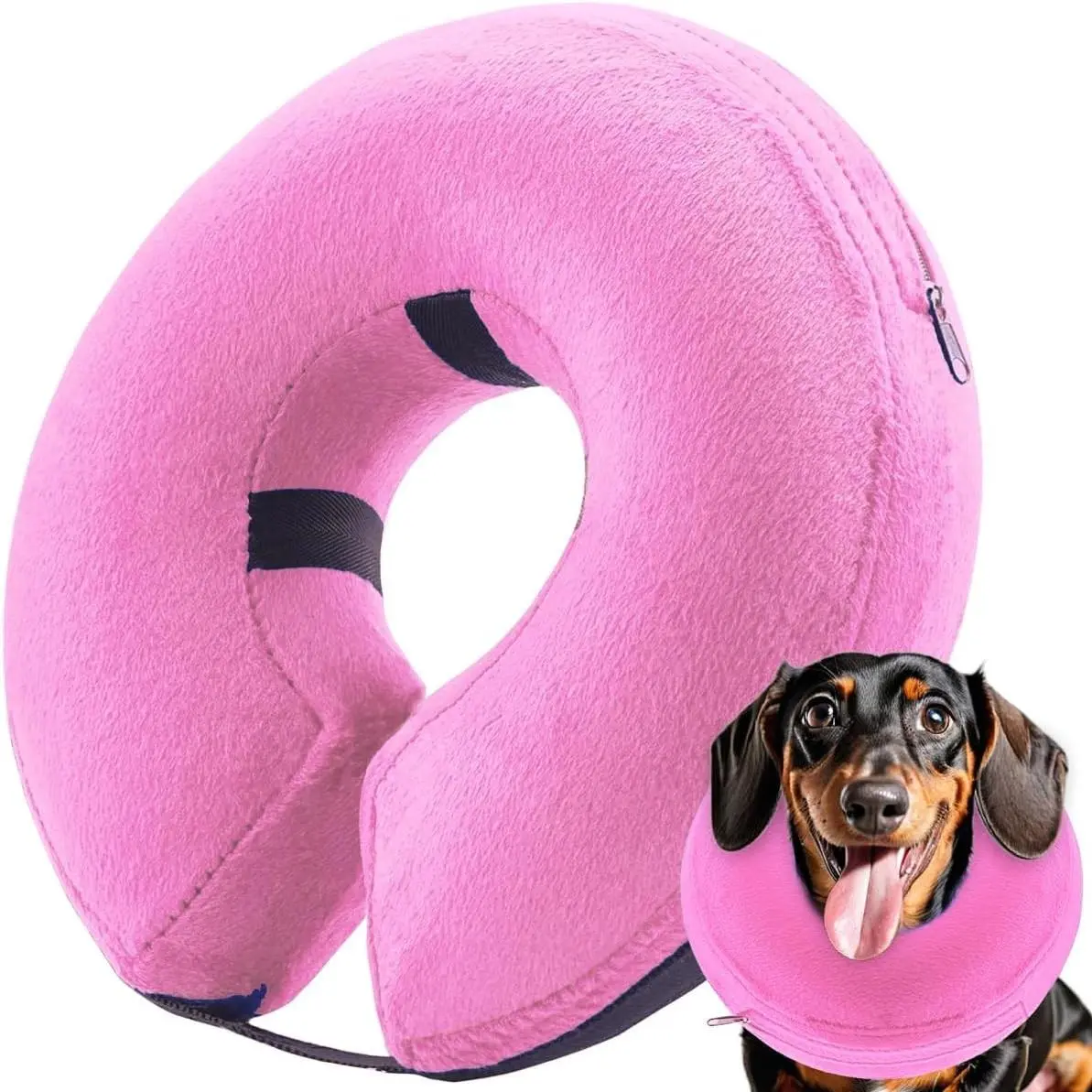 Soft Inflatable M Size Dog Cone Collar, Comfy Blow-up Protective Recovery Donut E-Collar After Surgery for Dogs and Cats, Pink