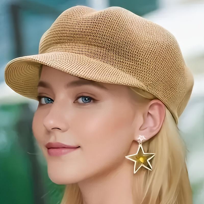 Women's Wide-Brim Sun Hat - Breathable Mesh Visor with Star Embellishments, Adjustable Snap Closure, Perfect for Spring/Summer Outdoor, Beach & Casual Outings