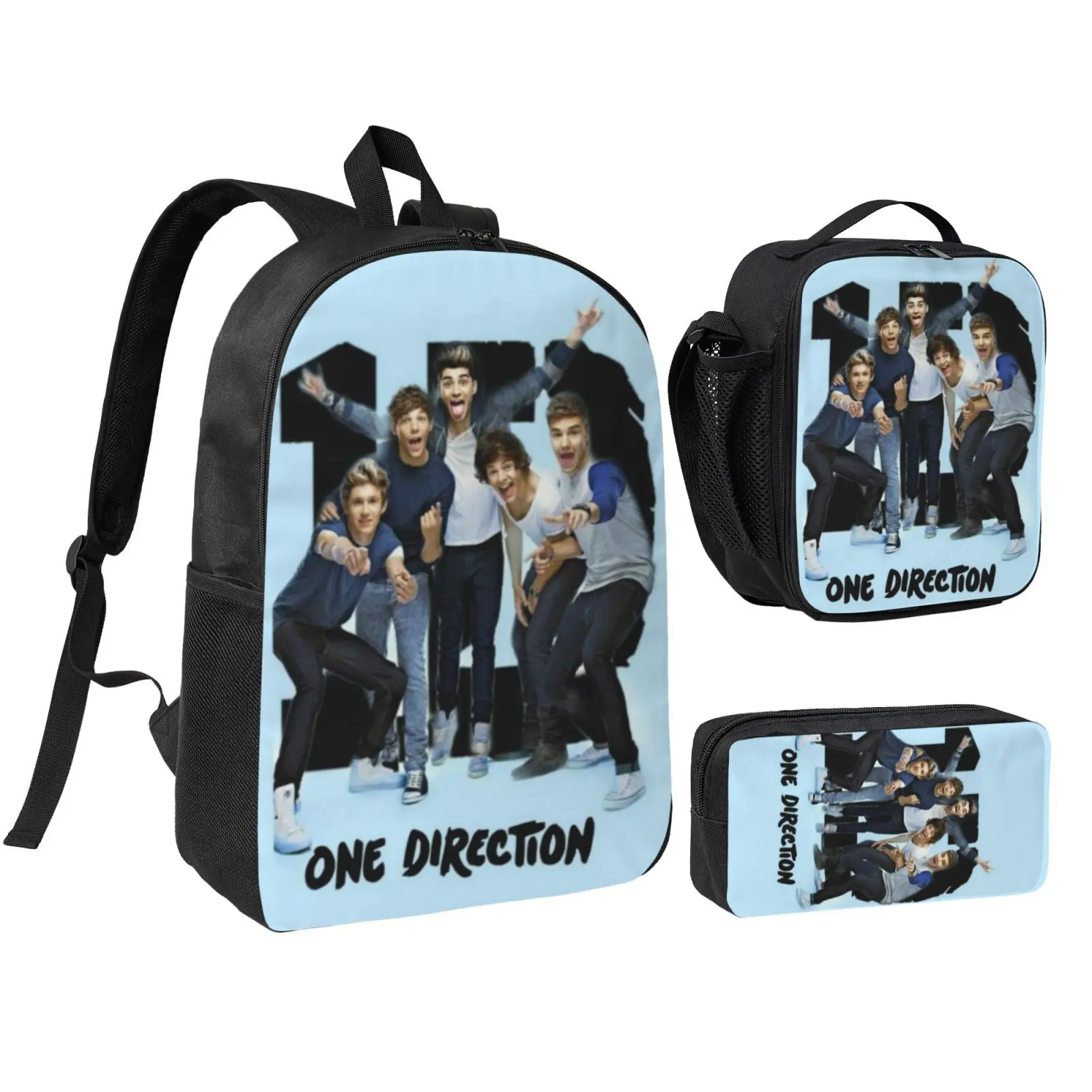Anime One Direction2 3Pcs School Backpack Set for Teen Boys Girls, Adjustable Shoulder Straps Lightweight Bookbag with Insulated Lunch Bag & Pencil Case, School bag, Travel Office Daily Bag