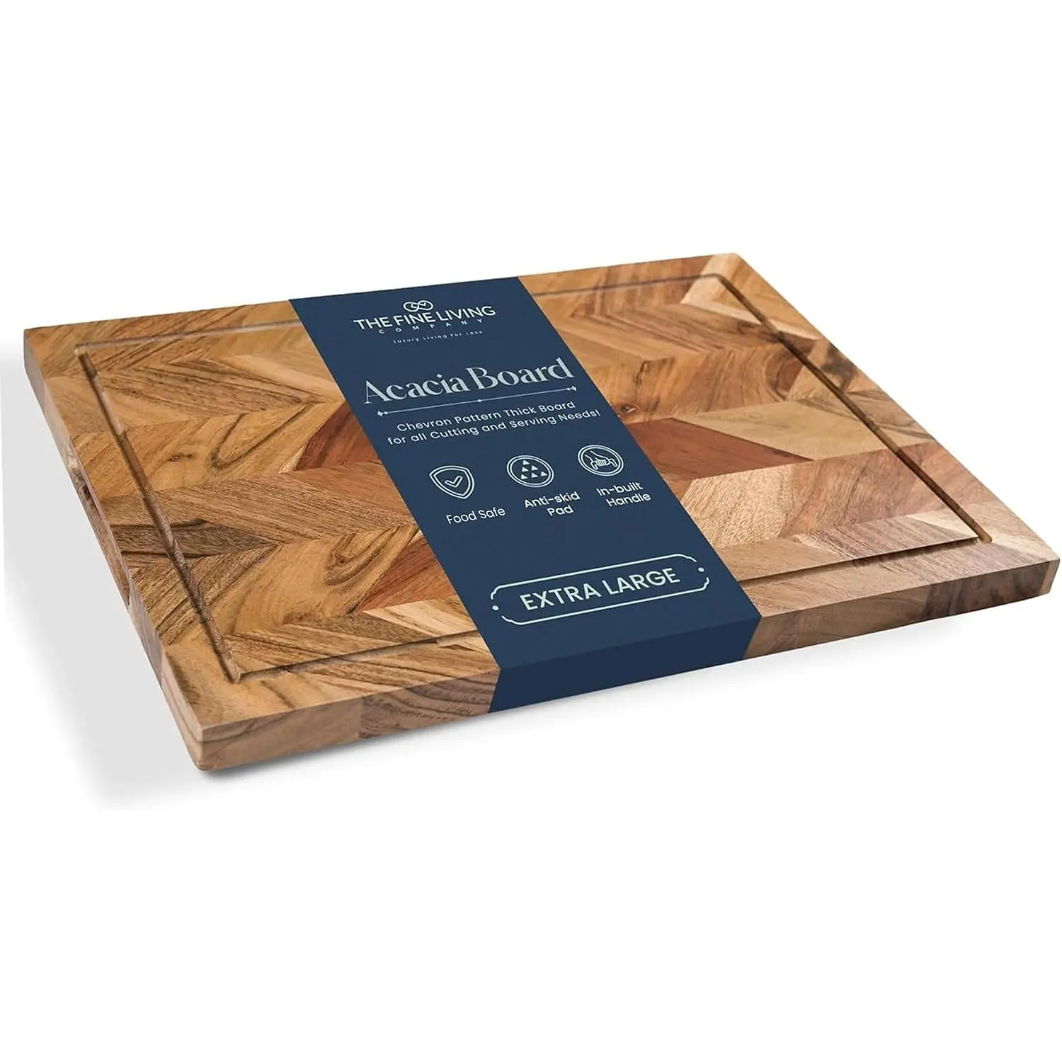 Co. Large  Board, Acacia  Meat Chopping Board, Butcher Block with Juice , Chevron Chequered Style, 1" Thick & -grade Serving Board, 16"x12"