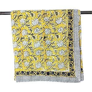 kanthaNtapestryart Indian Hand Block Print Kantha Cotton Kantha Throw Blanket Indian Bedspread Kantha Bed Cover Sofa Throw Bedspread Blanket (King/Queen Size 90x108 Inch), Blue