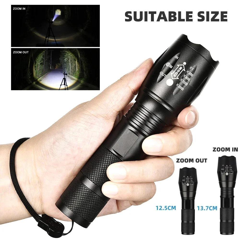 LED Flashlight, 2 Counts Waterproof Zoomable Flashlight, 5 Modes Adjustable Tactical Flashlight, Outdoor Camping Emergency Lighting
