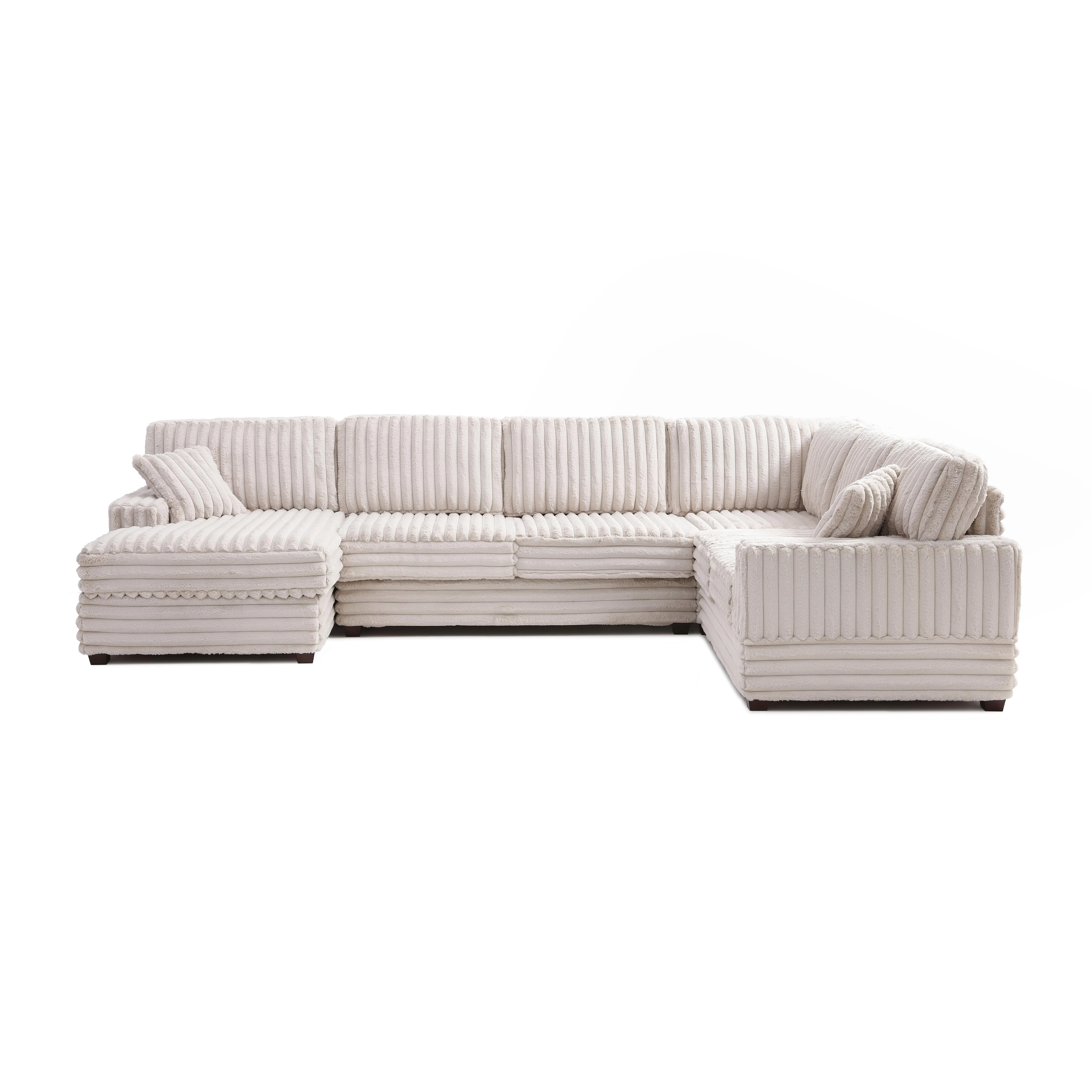 ARCH Sectional Sofa Beige Couch for Living Room, Modern L-Shaped Sectional Couch with Ottoman, Upholstered Fabric Sofa Set, Comfortable Family Room Seating, 1-Piece Sectional Furniture, Living Room Furniture for Apartment, Lounge, Family Room