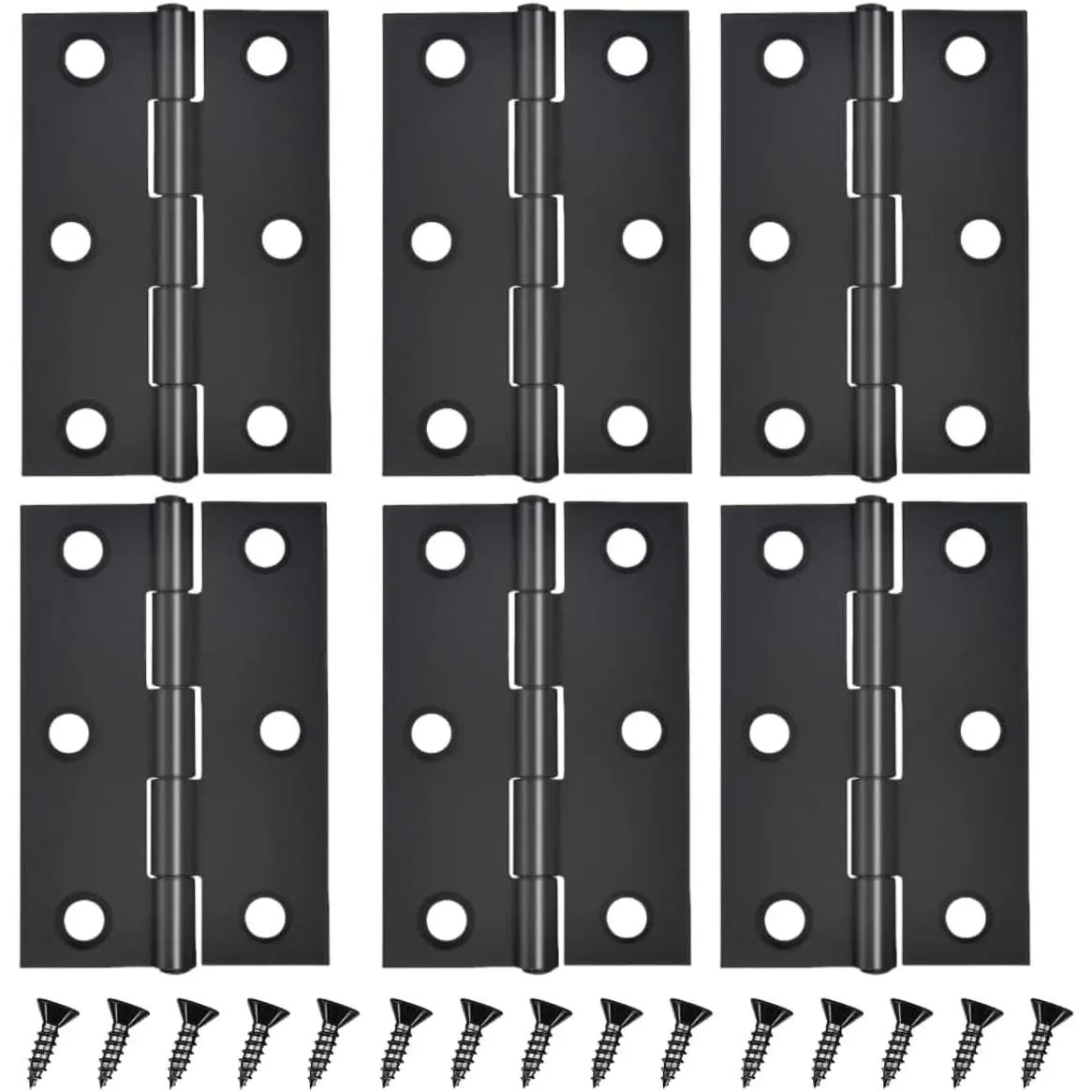 6 count 2.5 inches Black Door Hinge Cabinet Door Hinges Stainless Steel  Hinges  Furniture Hinges Bisagras for Door, Window, Case Lid, Wooden Box Chest with 36 Mounting Screws, Black