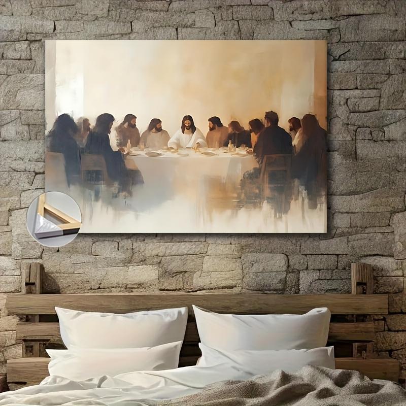 Framed Christian Last Supper Wall Art - Jesus and Twelve Disciples Oil Painting Print, Religious Home Decor for Bedroom, Living Room, or Office