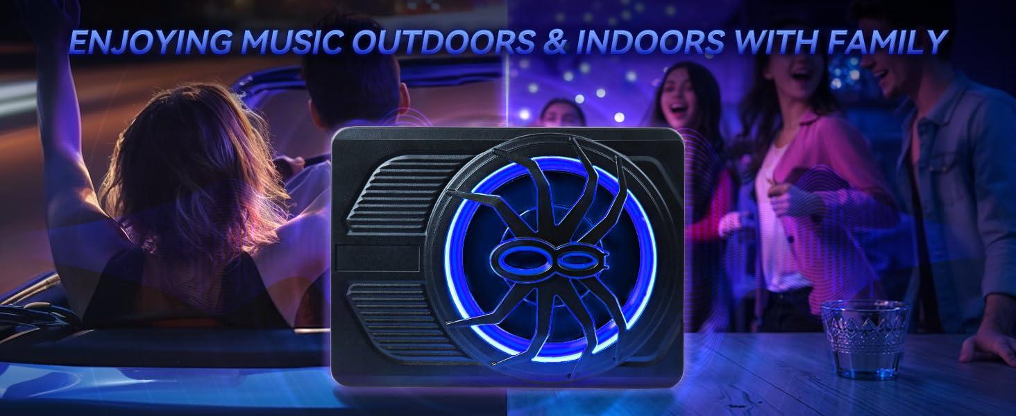 SUNDAY MIRTH Upgraded 10" 1200W Slim Under Seat PoweredCarSubwoofer1000WCar Subwooferwith APPControlandColour Light,10'' Slim UnderSeatPoweredCar Subwoofer w\/Built-in Amplifier & Hi\/Lo Input, Bass SpeakerSubwooferfor Car\/Truck\/SUV\/Jeep\/MPV homesound