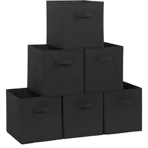 Storage Cubes, 11 Inch Durable 6 Pack Fabric Foldable Collapsible Bins with Handles for Organization, Closet, Shelves, Offices, Toys, Black