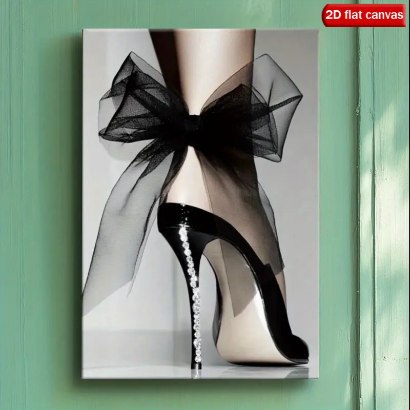 1 Piece Waterproof Wall Art Poster - Elegant Black Bow High-Heeled Shoes 2D Flat Print, Clearance Price, Artwork for Bedroom & Living Room Luxury Hanging Decoration, Various Sizes Available, Easter Gift Idea