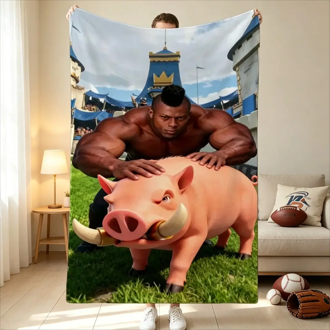 Wild Boar Knight Riding Pig Blanket, Soft Warm Flannel Fleece Throw Blanket, Multi-Purpose All Season Cozy Blanket for Sofa Bed Office Travel Camping, Machine Washable Durable Gift for Kids & Adults Christmas Valentine’s Day