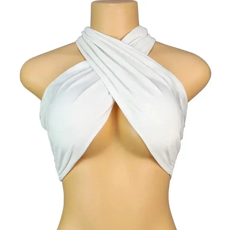 Sexy Tank Top Cross Bandage Backless Sleeveless Halter Crop Tops Women Bare Midriff Camisole Female Tube Top Cropped Vest