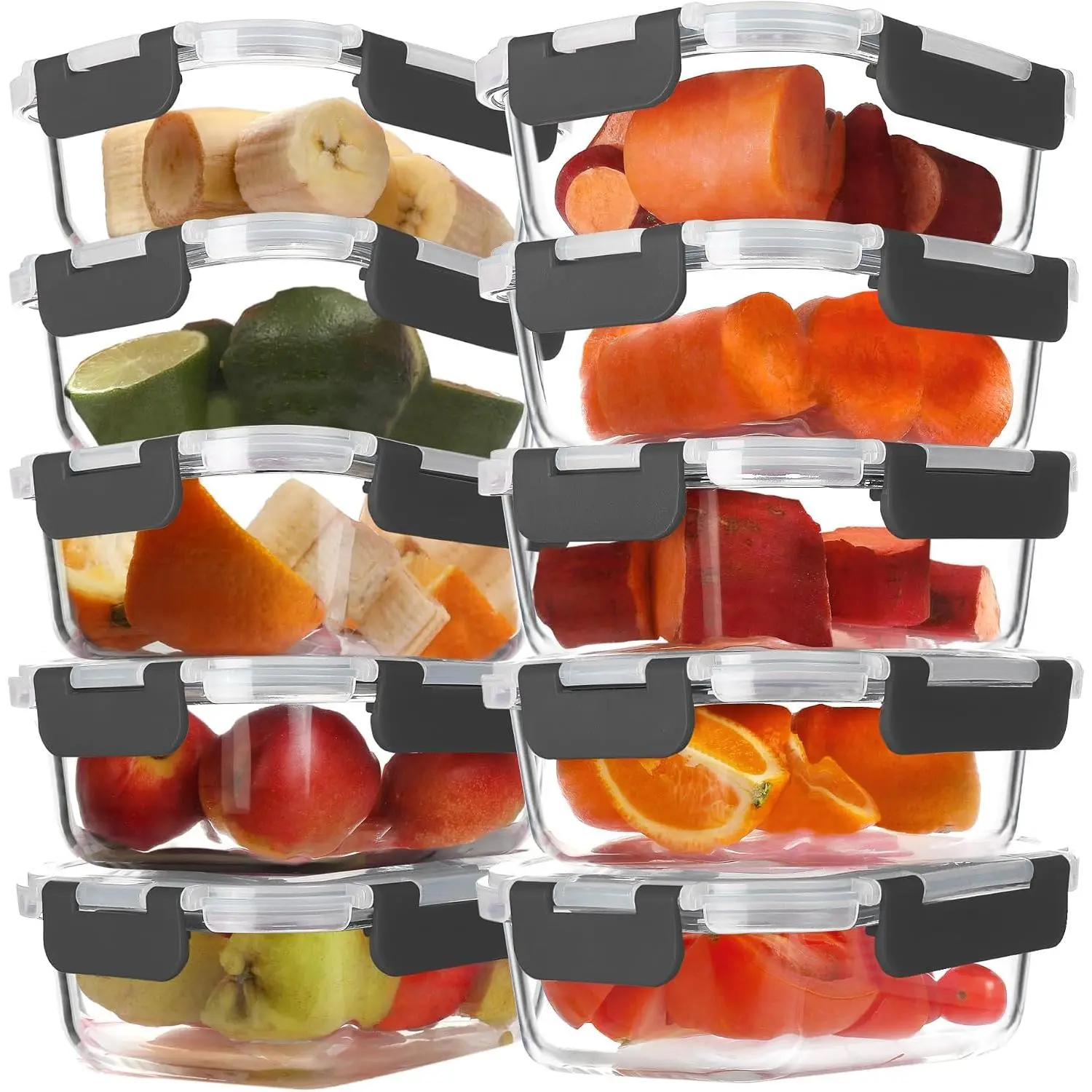 10 Pack 22 oz Glass Meal Prep Containers, Glass  Storage Containers with Airtight , , Freezer and Microwave Safe