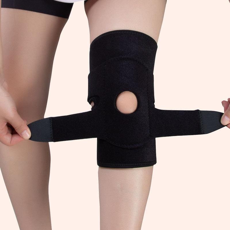 Knee brace with side stabilizer, adjustable non-slip open knee compression wrap knee support with knee gel pad for men and women sports workout gym running basketball Patella Fit