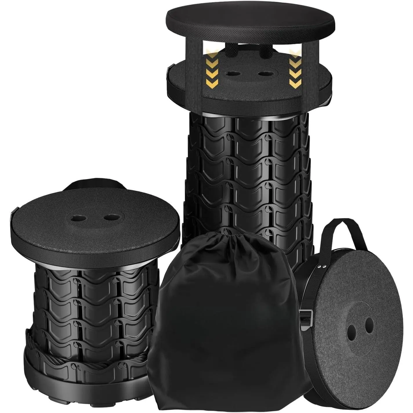 Upgraded Collapsible Stool with Detachable Cushion &  Bag - 400lbs Heavy Duty Portable Folding Stool for Adults, Telescoping Camping Seat with Carrying Straps for Fishing Hiking Travel BBQ
